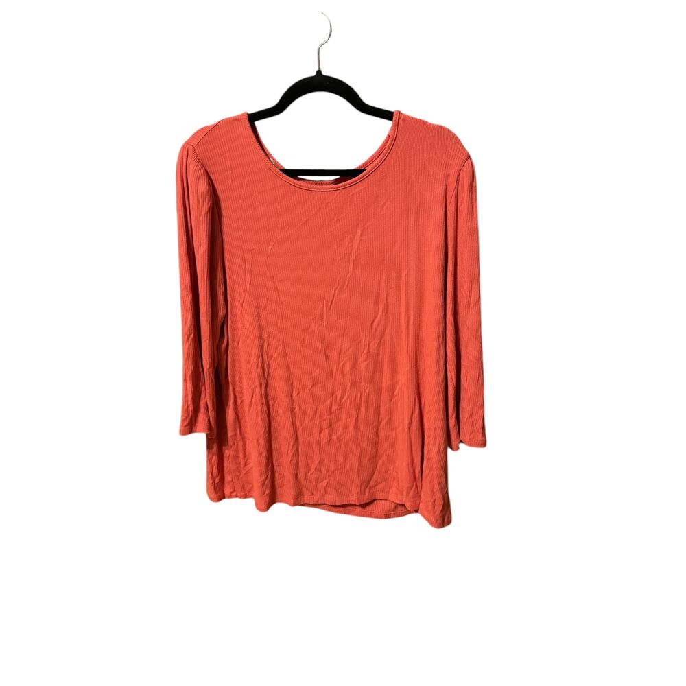 Time and True Pink Ribbed Top 3\4 Sleeve Round Neck Pullover Womens Size 2XL EUC